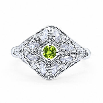 Art Deco Ring Marquise Filigree Simulated Peridot CZ 925 Sterling Silver